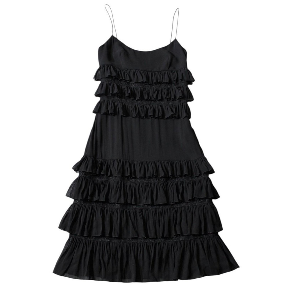 Valentino Roma Ruffle Tiered Dress Women Black Lace Spaghetti Strap Whimsigoth 6